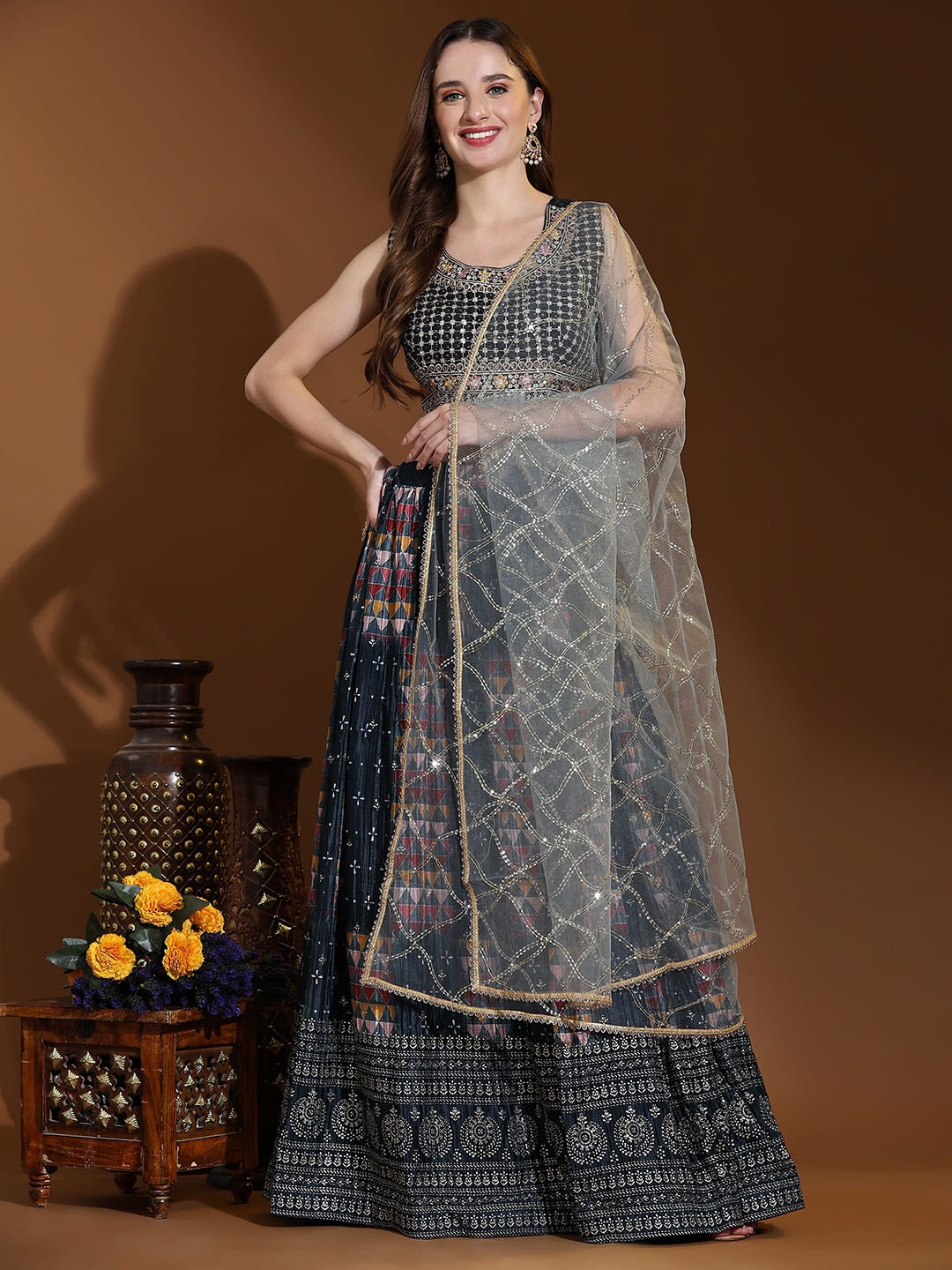 AMOHA TRENDZ Embroidered Beads and Stones Foil Print Ready to Wear Lehenga & Blouse With Dupatta, Teal
AMOHA TRENDZ Embroidered Beads and Stones Foil Print Ready to Wear Lehenga & Blouse With Dupatta, Teal