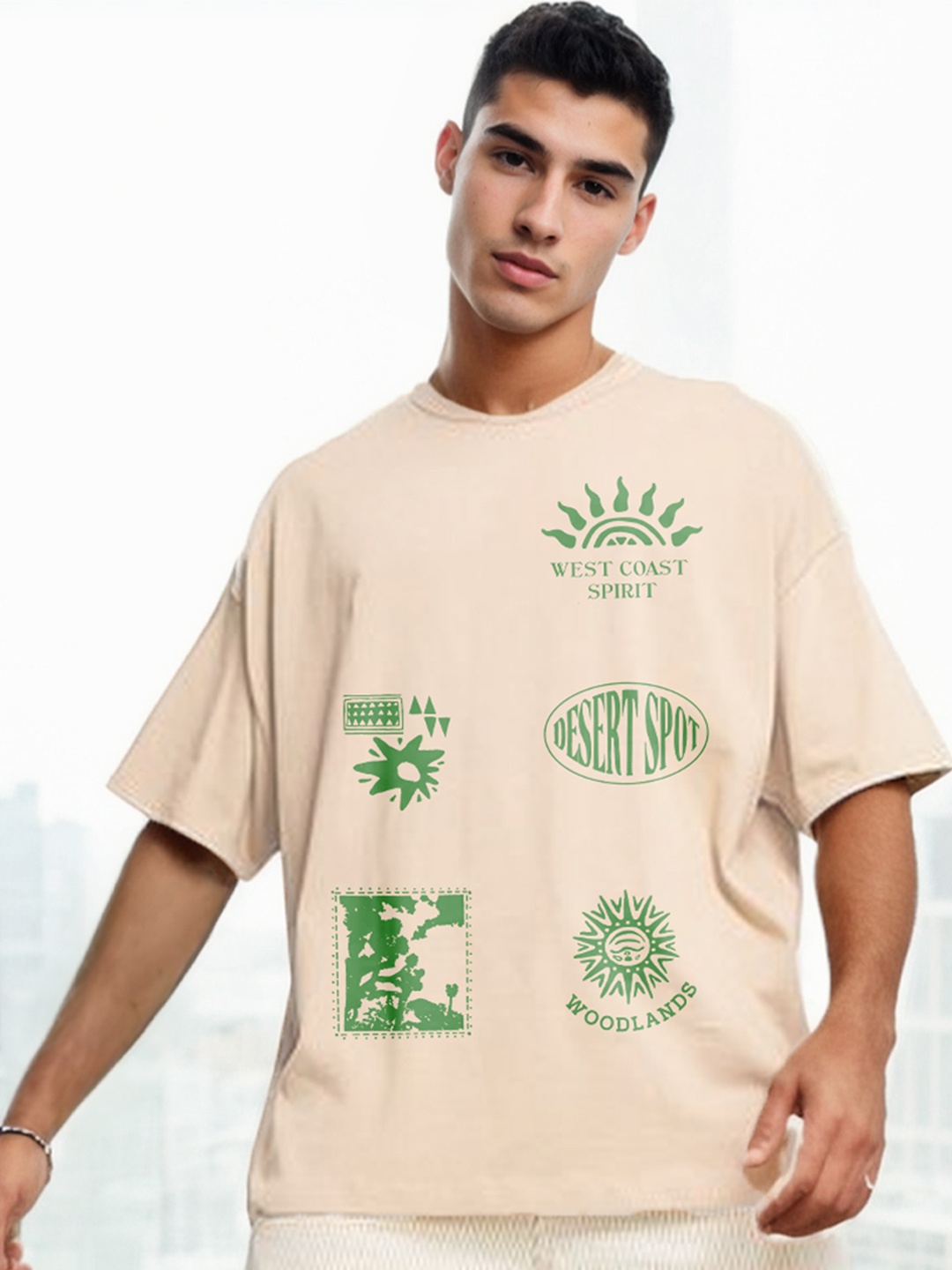 NOBERO West Coast Spirit Graphic Printed Drop-Shoulder Sleeves Cotton Oversized T-shirt, Beige
NOBERO West Coast Spirit Graphic Printed Drop-Shoulder Sleeves Cotton Oversized T-shirt, Beige