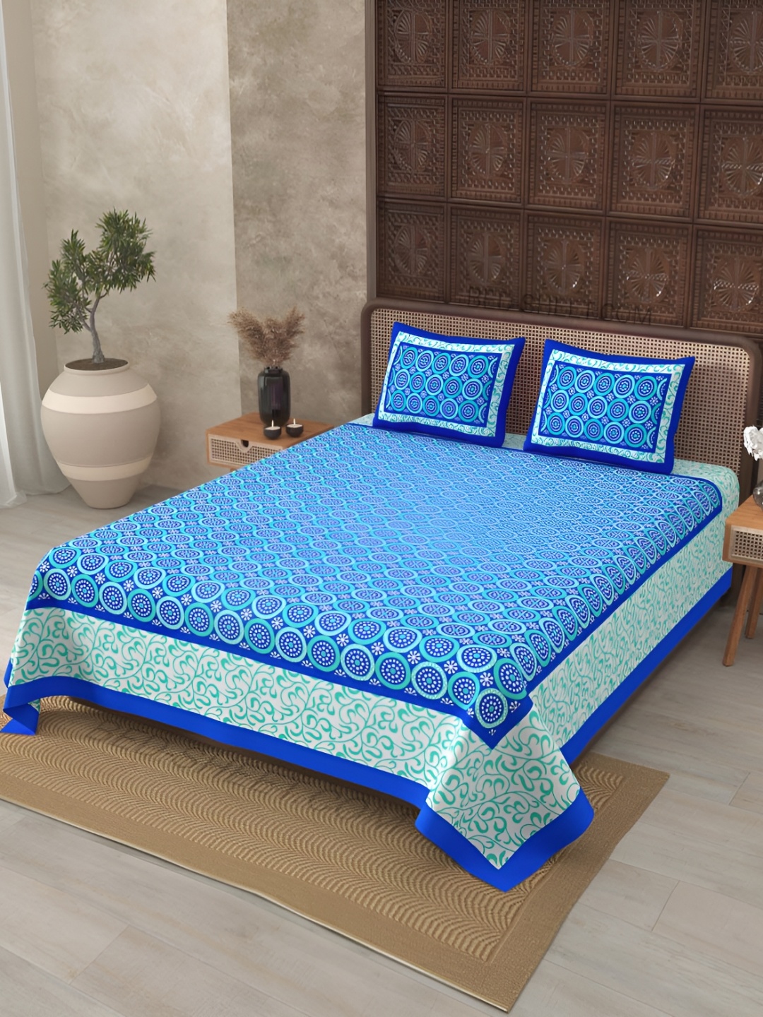 JAIPUR FABRIC Blue & White Geometric Cotton 120 TC King Bedsheet With 2 Pillow Covers
JAIPUR FABRIC Blue & White Geometric Cotton 120 TC King Bedsheet With 2 Pillow Covers