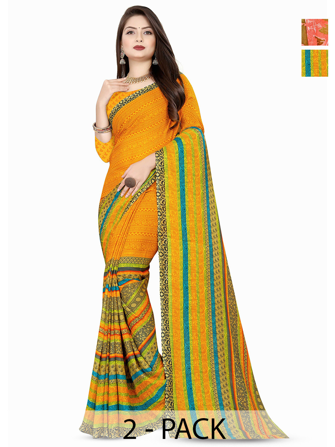 ANAND SAREES Floral Poly Georgette Saree, Yellow 
ANAND SAREES Floral Poly Georgette Saree, Yellow
