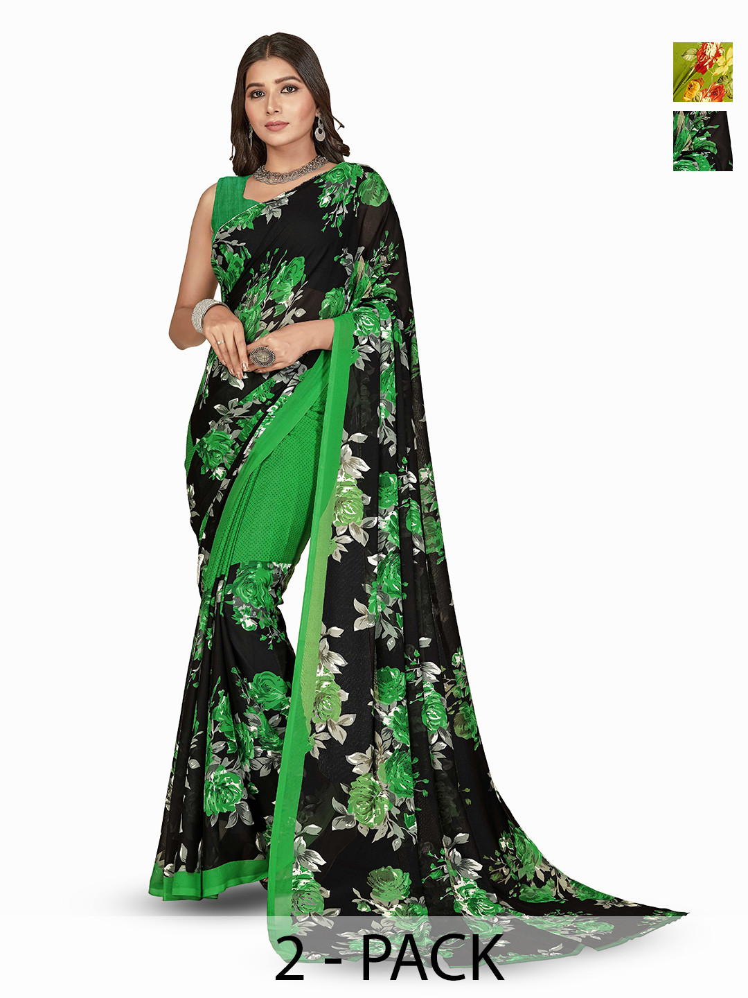ANAND SAREES Selection Of 2 Floral Printed Sarees, Green
ANAND SAREES Selection Of 2 Floral Printed Sarees, Green