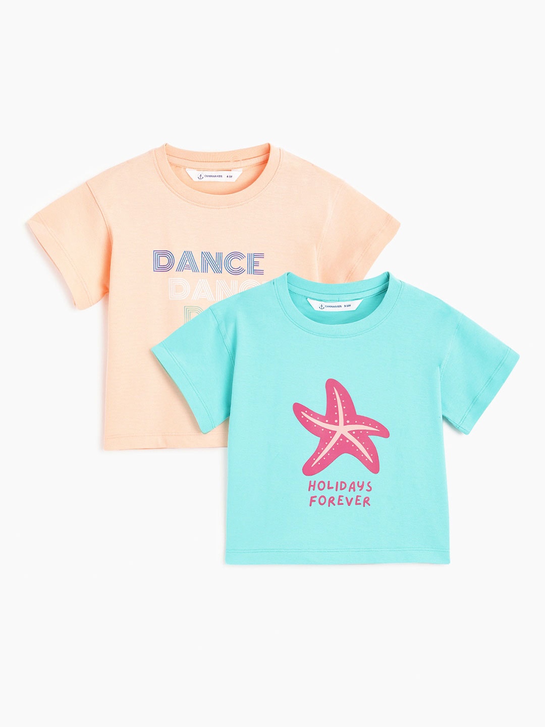 Campana Girls Pack Of 2 Typography Printed Relaxed Fit Pure Cotton Cropped T-shirts, Peach
Campana Girls Pack Of 2 Typography Printed Relaxed Fit Pure Cotton Cropped T-shirts, Peach