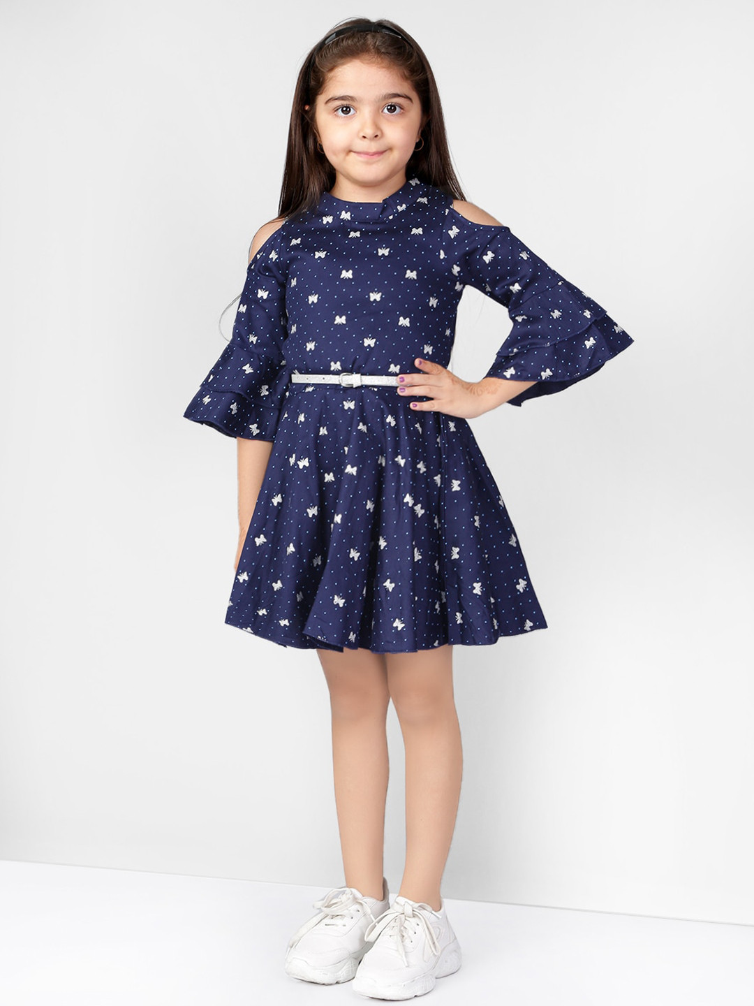BAESD Girls Polka Dot Print Cold-Shoulder Fit & Flare Dress, Navy blue 
BAESD Girls Polka Dot Print Cold-Shoulder Fit & Flare Dress, Navy blue
