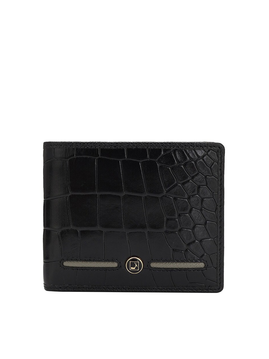 Da Milano Men Textured Leather Two Fold Wallet, Black