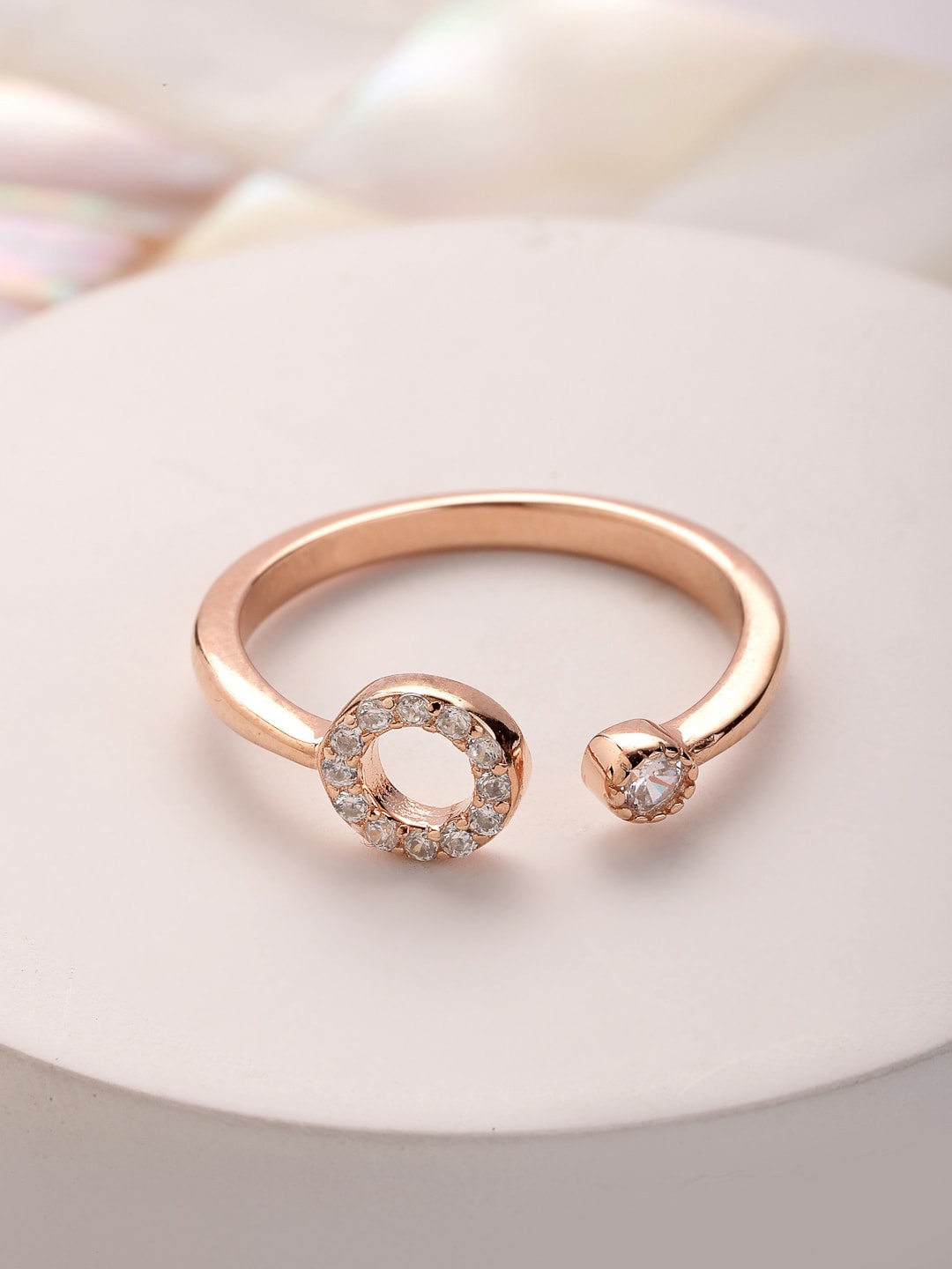PRIONI Rose Gold-Plated 925 Sterling Silver Cubic Zirconia-Studded Adjustable Finger Ring
PRIONI Rose Gold-Plated 925 Sterling Silver Cubic Zirconia-Studded Adjustable Finger Ring