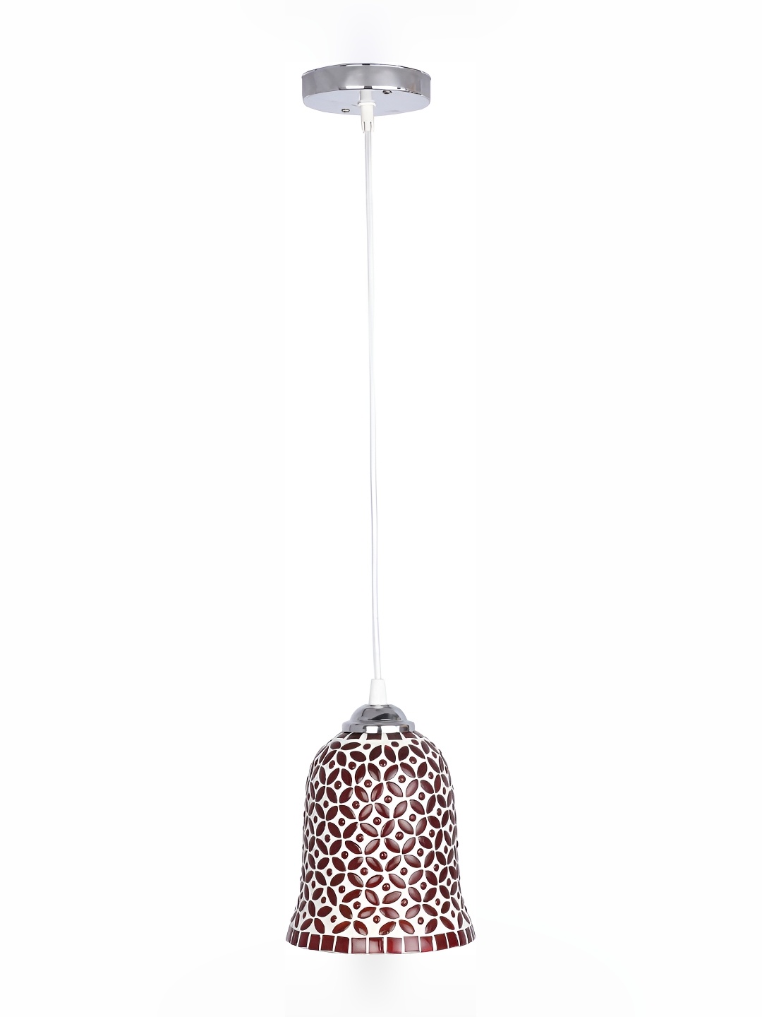 1ST TIME White & Maroon Printed Glass Contemporary Bell Shaped Ceiling Lamp