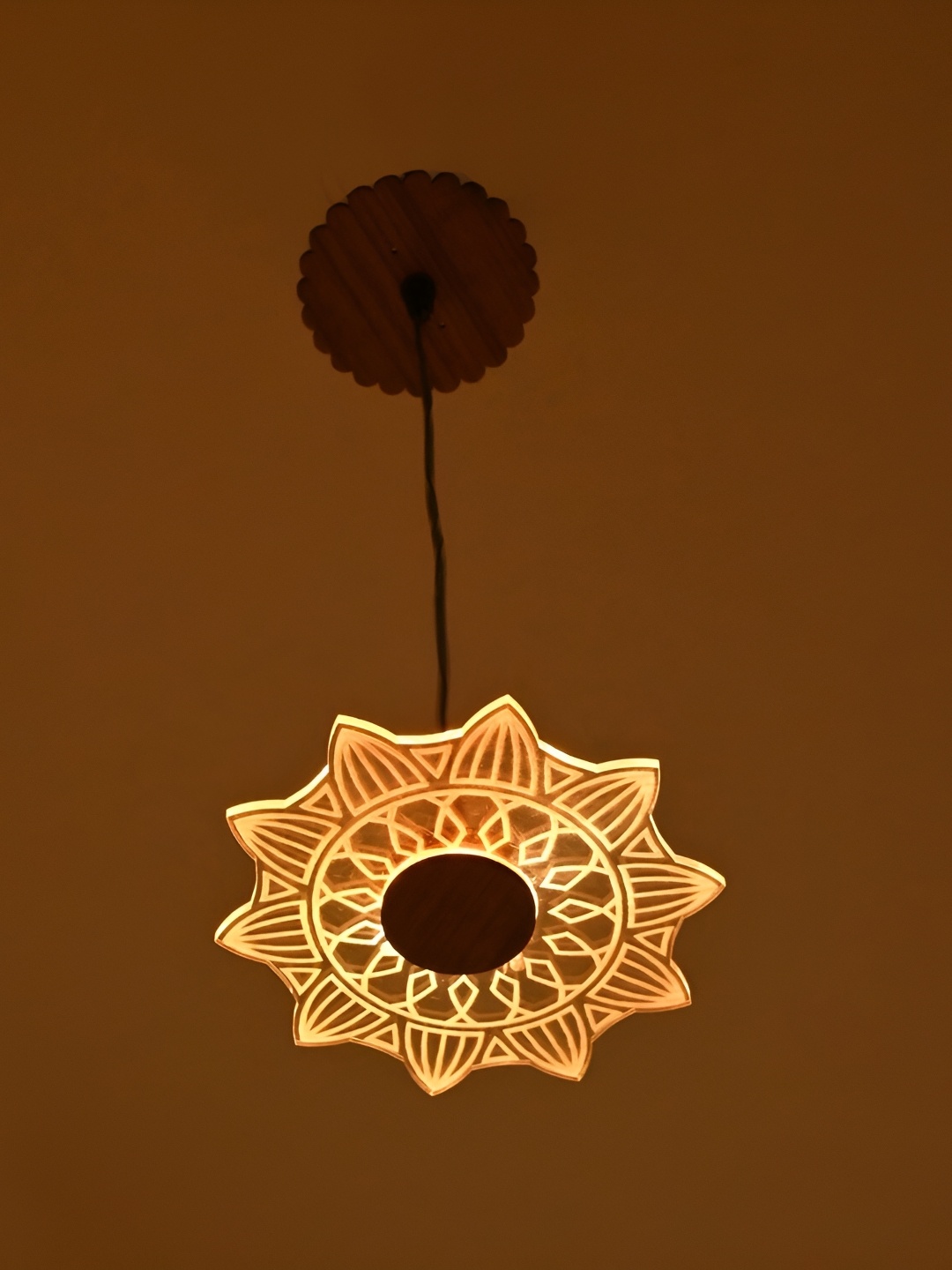 1ST TIME White & Brown Printed Wooded Ceiling Lamp