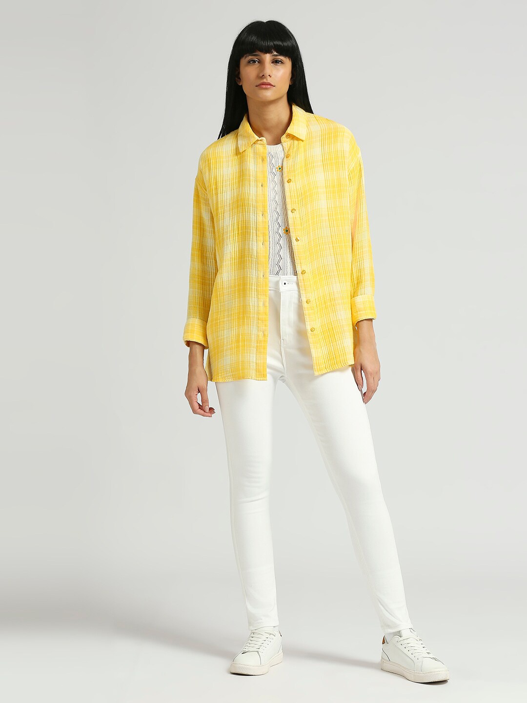 Pepe Jeans Checked Spread Collar High-Low Cotton Oversized Casual Shirt, Yellow
Pepe Jeans Checked Spread Collar High-Low Cotton Oversized Casual Shirt, Yellow