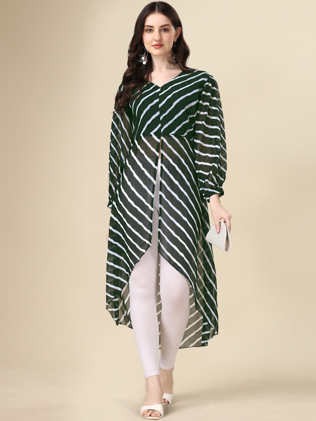 KALINI Striped Flared Sleeves V-Neck Puff Sleeves Thread Work Georgette Kaftan Kurta, Green
KALINI Striped Flared Sleeves V-Neck Puff Sleeves Thread Work Georgette Kaftan Kurta, Green