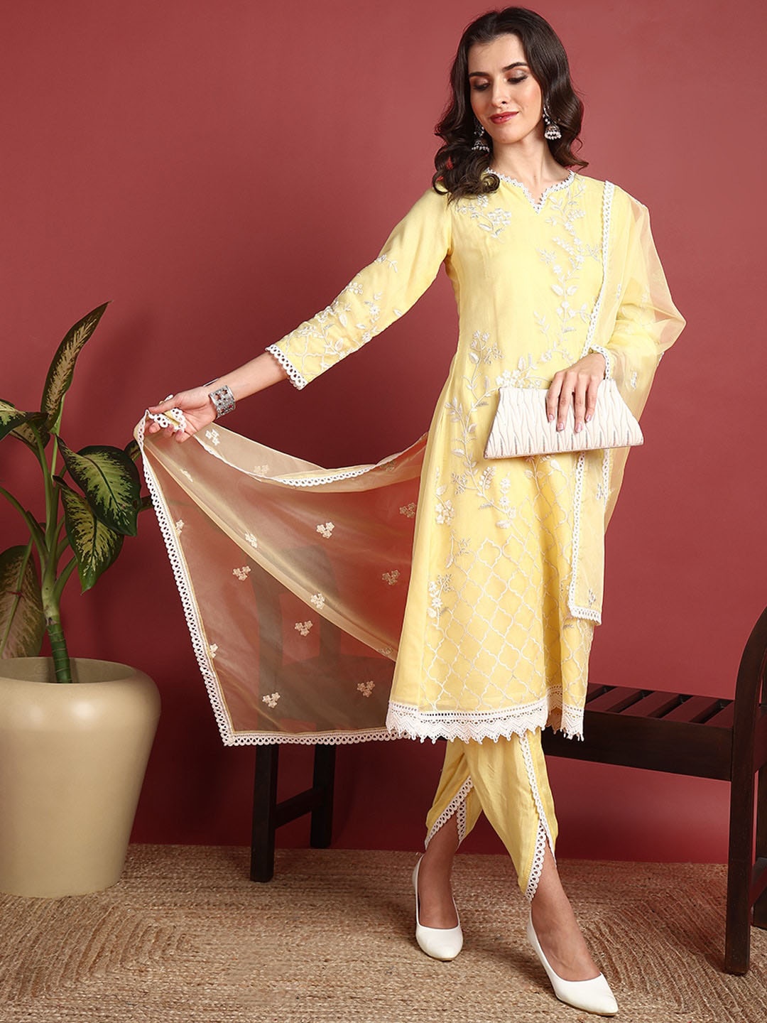 AHIKA Women Embroidered Empire Thread Work Kurta with Dhoti Pants & With Dupatta, Yellow
AHIKA Women Embroidered Empire Thread Work Kurta with Dhoti Pants & With Dupatta, Yellow