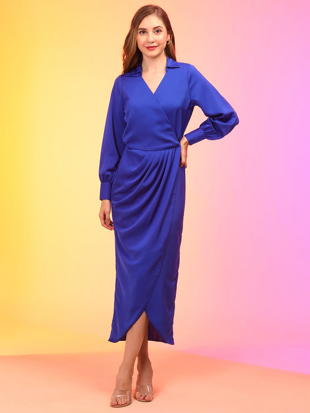 Globus Women Shirt Collar Cuffed Sleeves Pleated Detail Tulip Hem Maxi Party Wrap Dress, Blue
Globus Women Shirt Collar Cuffed Sleeves Pleated Detail Tulip Hem Maxi Party Wrap Dress, Blue