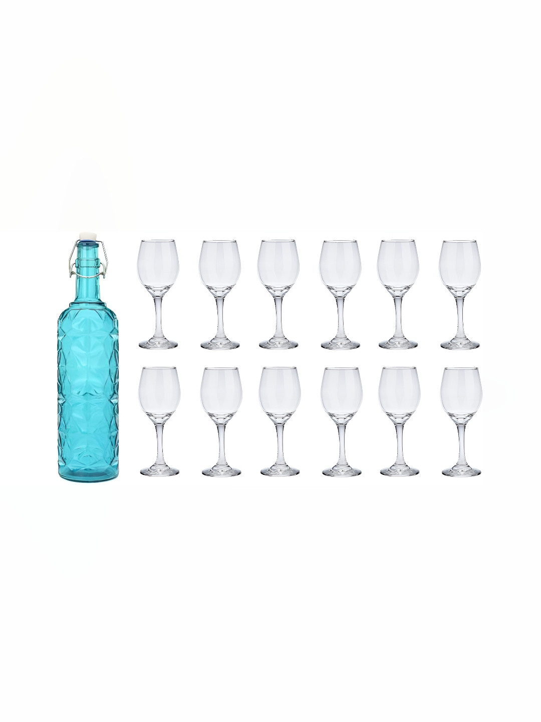 1ST TIME Blue & Transparent 13 Pieces Wine Glasses With Water Bottle 
1ST TIME Blue & Transparent 13 Pieces Wine Glasses With Water Bottle