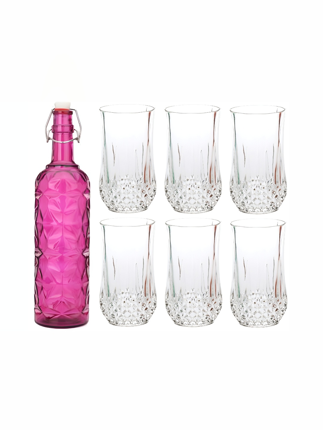 1ST TIME Pink & Transparent 7 Pieces Textured Glass Dishwasher Safe Water Bottle & Glasses
1ST TIME Pink & Transparent 7 Pieces Textured Glass Dishwasher Safe Water Bottle & Glasses
