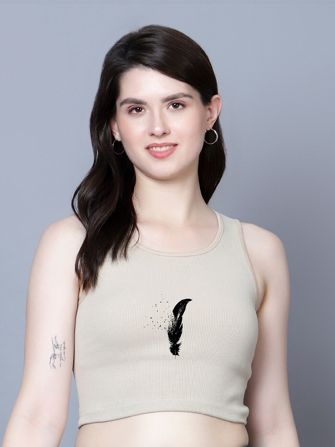 Fashion And Youth Sleeveless Crop Top, Beige 
Fashion And Youth Sleeveless Crop Top, Beige