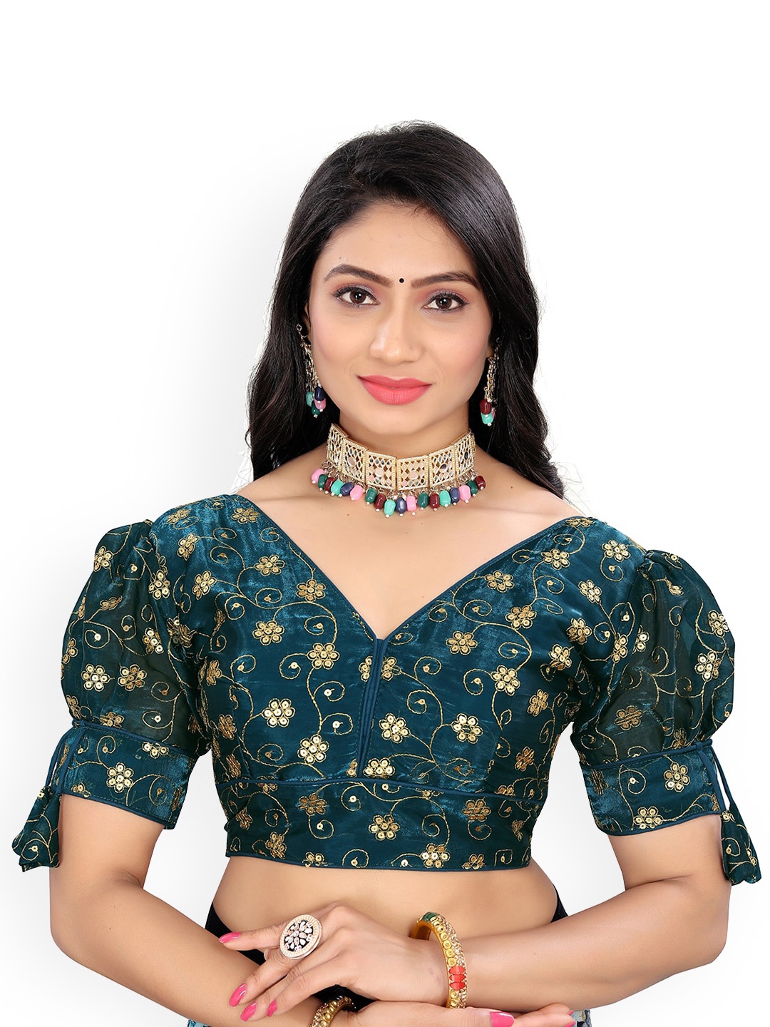 Reeta Fashion Sequinned Embroidered Balloon Sleeves With 3 Julla Readymade Saree Blouse, Blue
Reeta Fashion Sequinned Embroidered Balloon Sleeves With 3 Julla Readymade Saree Blouse, Blue