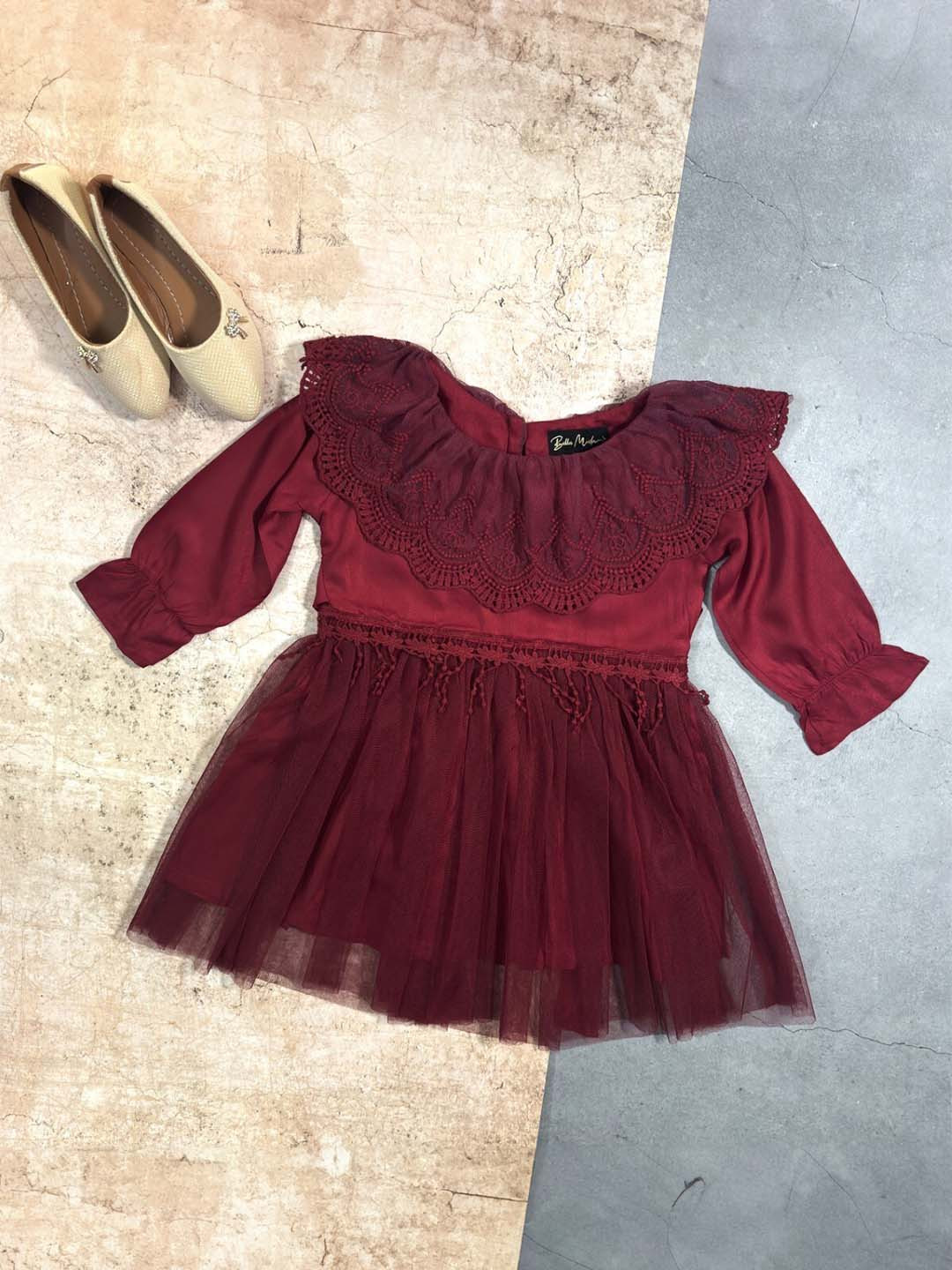 Bella Moda Girls Self Design Satin Round Neck Long Sleeves Fit & Flare Casual Dress, Red 
Bella Moda Girls Self Design Satin Round Neck Long Sleeves Fit & Flare Casual Dress, Red