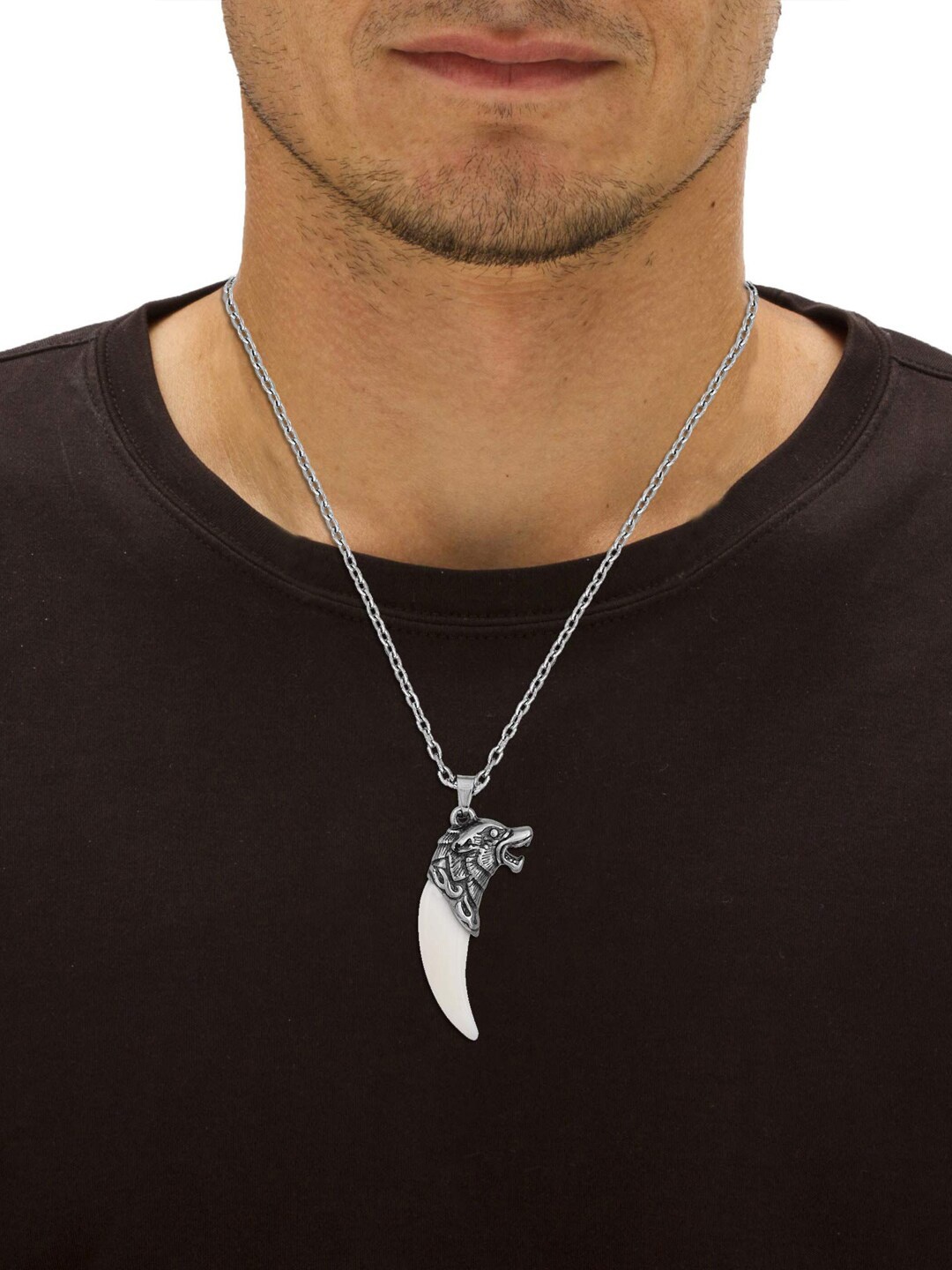 Krelin Men Silver-Plated Elephant Tooth With Tiger Head Top Design Pendant With Chain
Krelin Men Silver-Plated Elephant Tooth With Tiger Head Top Design Pendant With Chain