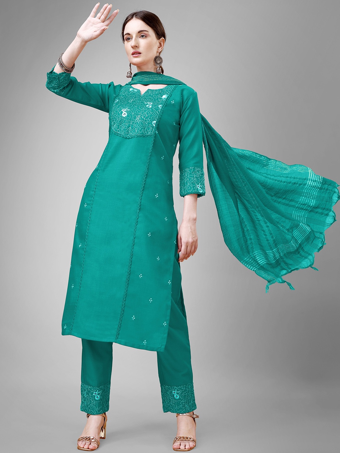 ksevencreation Women Ethnic Motifs Embroidered Regular Thread Work Kurta with Trousers & With Dupatta, Green
ksevencreation Women Ethnic Motifs Embroidered Regular Thread Work Kurta with Trousers & With Dupatta, Green