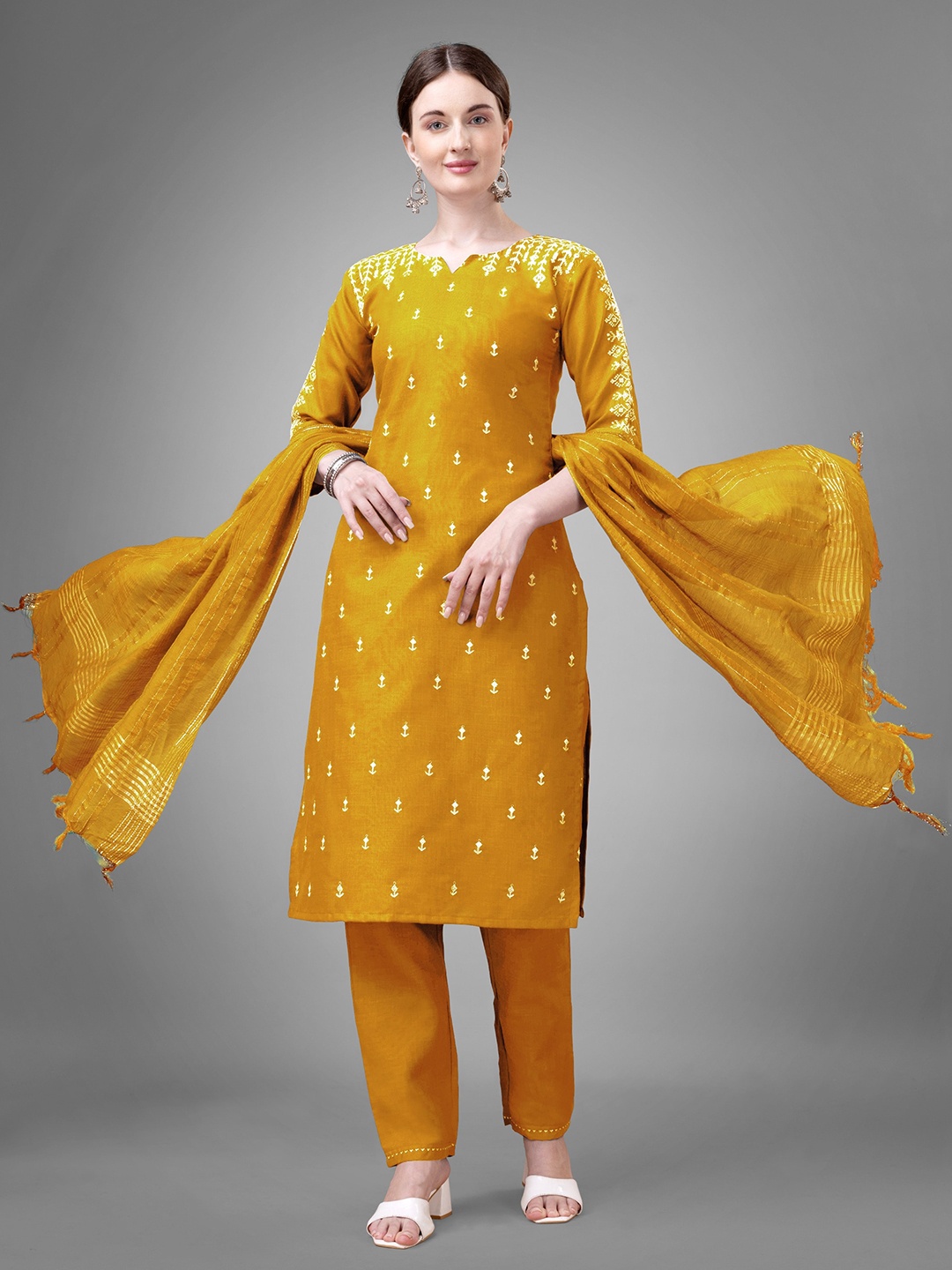 ksevencreation Women Paisley Embroidered Regular Kurta with Churidar & With Dupatta, Yellow
ksevencreation Women Paisley Embroidered Regular Kurta with Churidar & With Dupatta, Yellow
