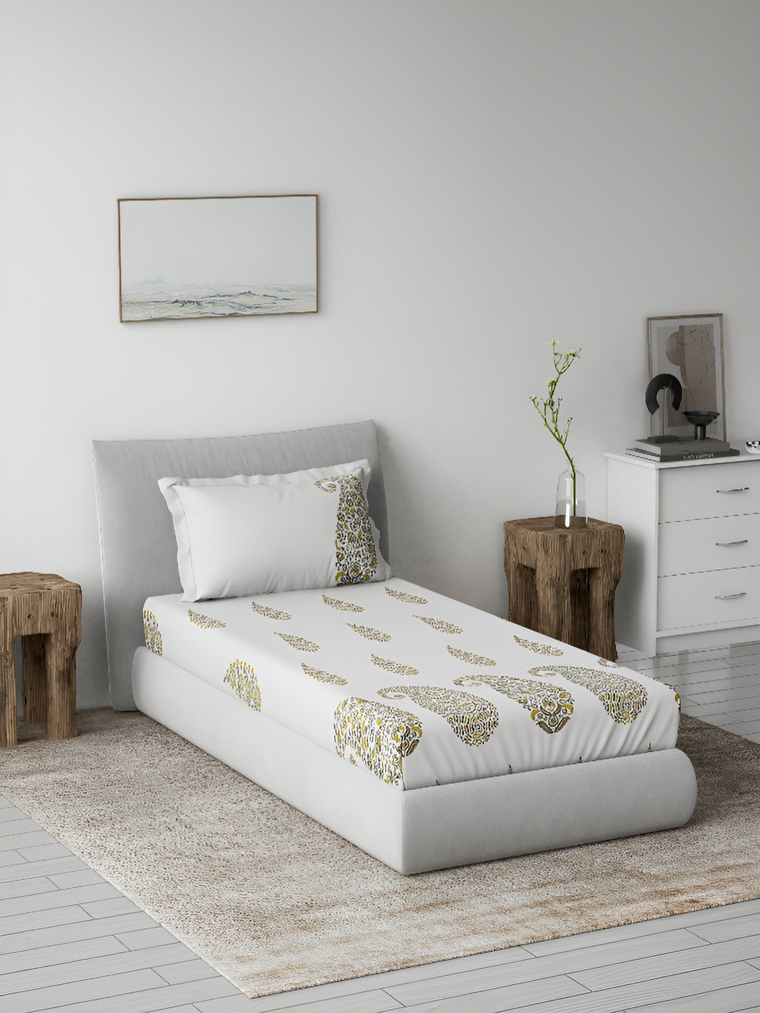 DDecor Yellow & White Ethnic Motifs 144 TC Single Bedsheet with 1 Pillow Covers
DDecor Yellow & White Ethnic Motifs 144 TC Single Bedsheet with 1 Pillow Covers