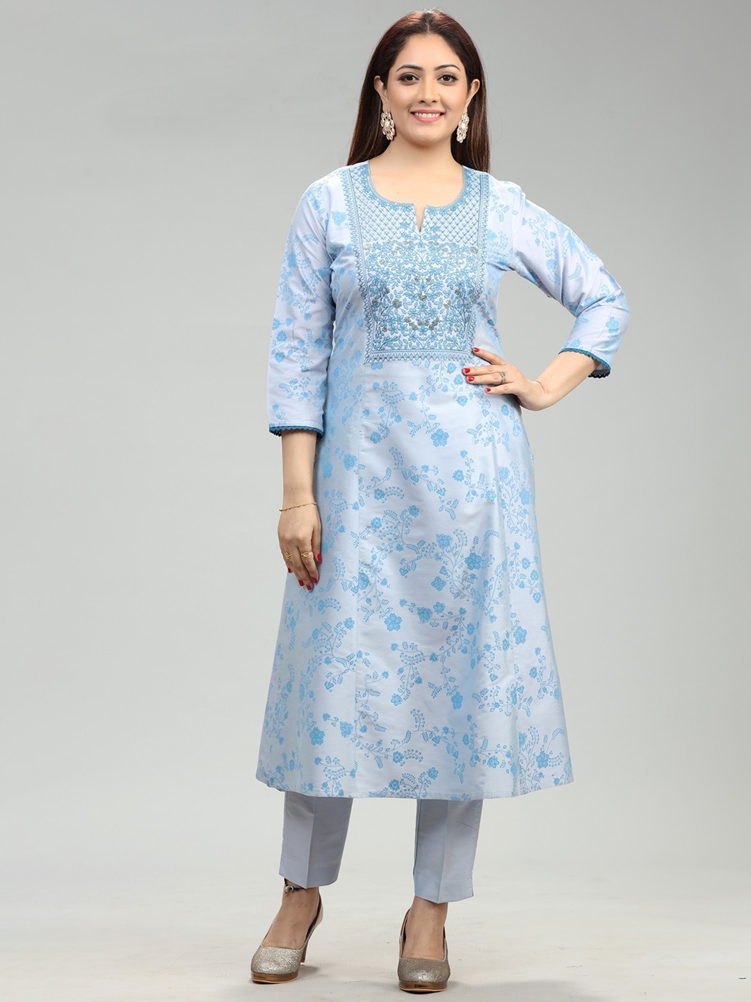 COTTON CULTURE Floral Printed Regular Thread Work Straight Kurta With Trousers, Turquoise blue
COTTON CULTURE Floral Printed Regular Thread Work Straight Kurta With Trousers, Turquoise blue