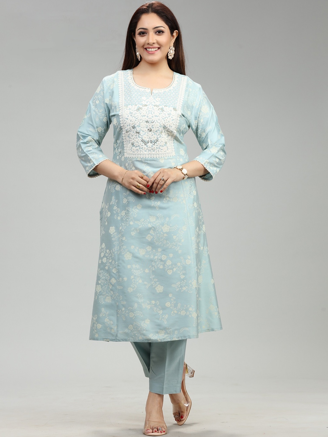 COTTON CULTURE Floral Printed Regular Thread Work Cotton Kurta With Trousers, Turquoise blue
COTTON CULTURE Floral Printed Regular Thread Work Cotton Kurta With Trousers, Turquoise blue