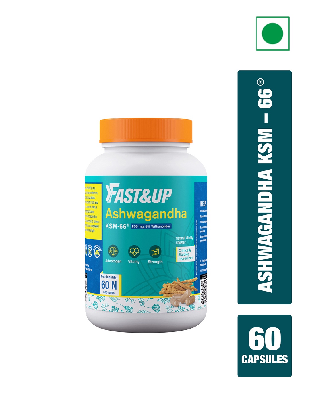 FAST&UP Ashwagandha KSM-66 Capsules For Extra Strength & Powder - 60 Capsules, White
FAST&UP Ashwagandha KSM-66 Capsules For Extra Strength & Powder - 60 Capsules, White
