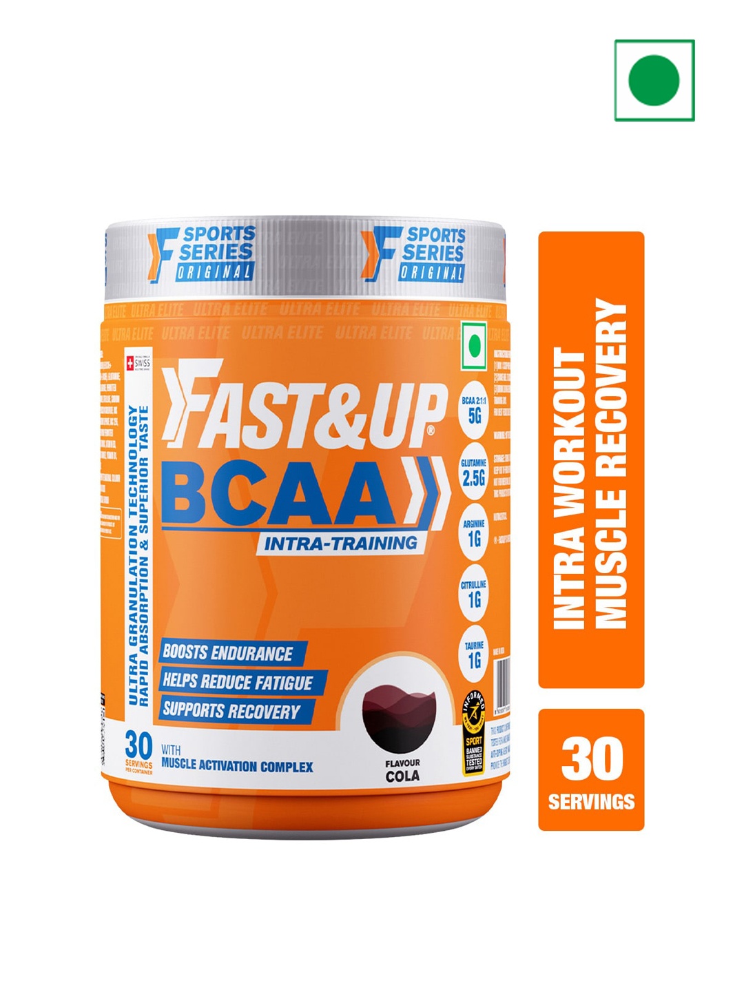 FAST&UP Cola Flavoured BCAA Intra-Training Powder For Muscle Recovery - 450g, Orange
FAST&UP Cola Flavoured BCAA Intra-Training Powder For Muscle Recovery - 450g, Orange