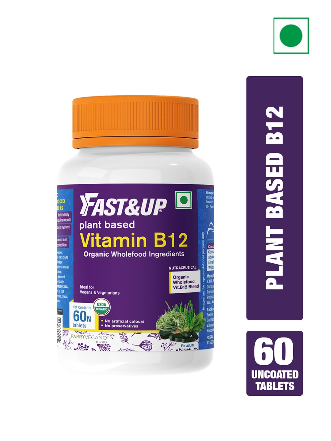 FAST&UP Plant Based Vitamin B12 Tablets With Natural Methylcobalamin - 60 Tablets, White
FAST&UP Plant Based Vitamin B12 Tablets With Natural Methylcobalamin - 60 Tablets, White