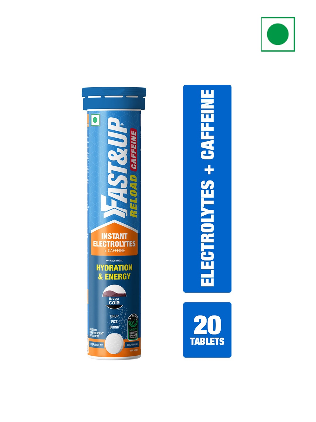 FAST&UP Reload Electrolyte With Added Caffeine Energy Drink - 20 Tablets - Cola Flavor, Blue
FAST&UP Reload Electrolyte With Added Caffeine Energy Drink - 20 Tablets - Cola Flavor, Blue