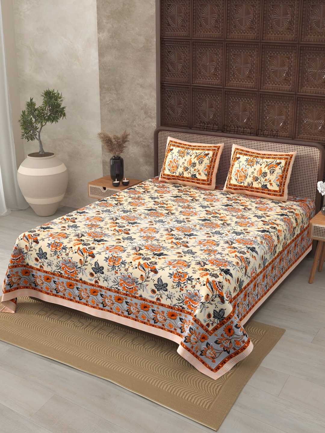 JAIPUR FABRIC Cream-Coloured & Orange Floral 250 TC King Bedsheet with 2 Pillow Covers
JAIPUR FABRIC Cream-Coloured & Orange Floral 250 TC King Bedsheet with 2 Pillow Covers