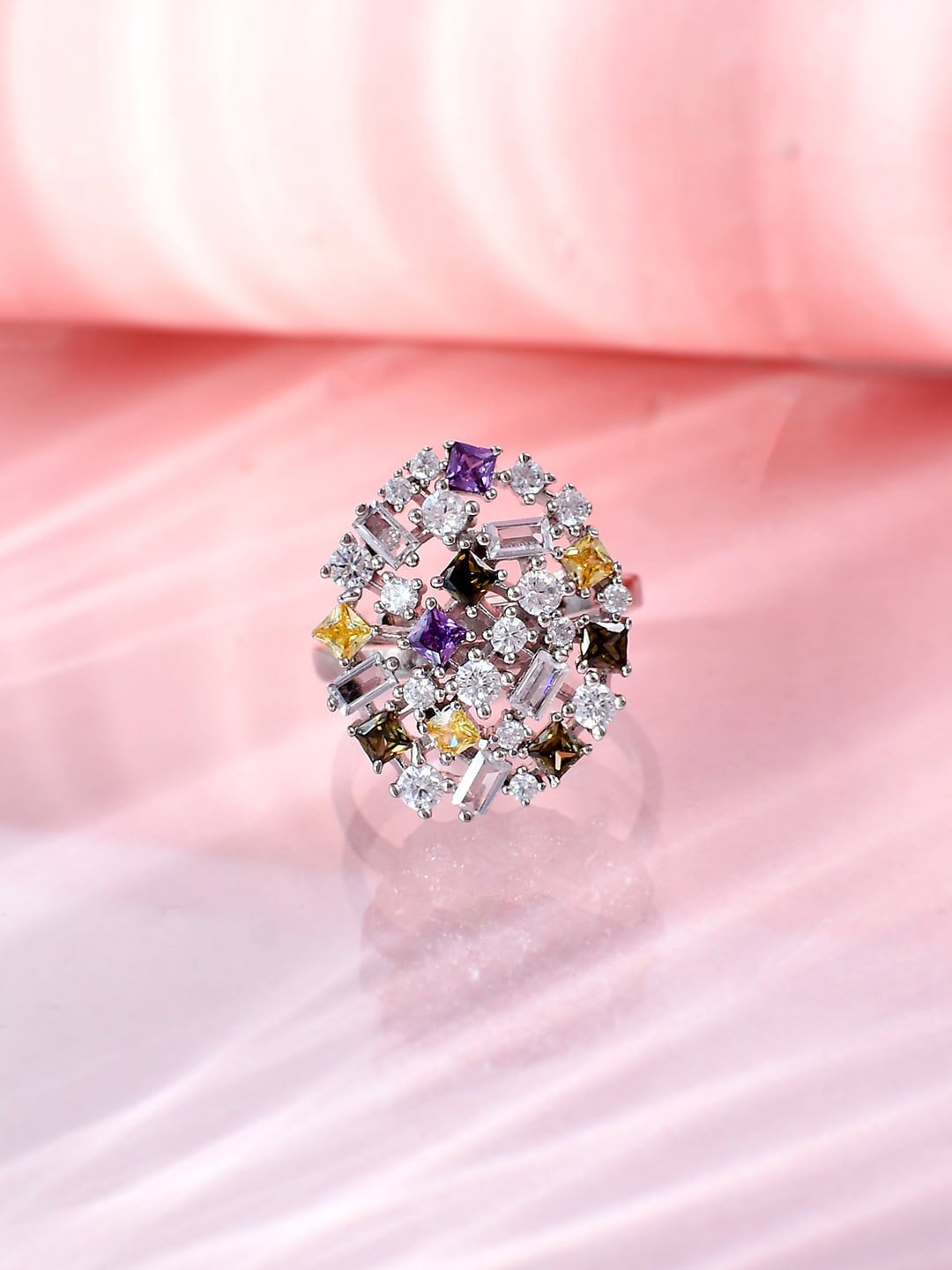Voylla Rhodium-Plated Cubic Zirconia-Studded Mosaic Refined Glam Adjustable Ring, Silver
Voylla Rhodium-Plated Cubic Zirconia-Studded Mosaic Refined Glam Adjustable Ring, Silver