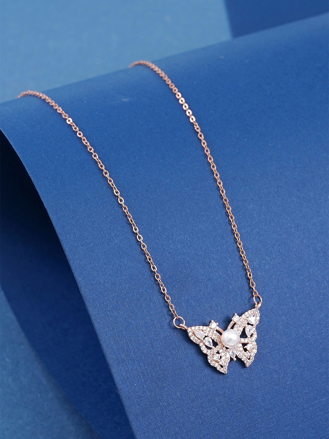 Ramdev Art Fashion Jwellery Rose Gold-Plated Brass Butterfly Shape Pendant & Necklace
Ramdev Art Fashion Jwellery Rose Gold-Plated Brass Butterfly Shape Pendant & Necklace