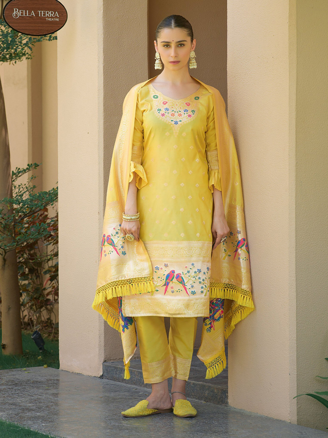 ZARIMO Ethnic Woven Design Pure Silk Unstitched Dress Material, Yellow
ZARIMO Ethnic Woven Design Pure Silk Unstitched Dress Material, Yellow