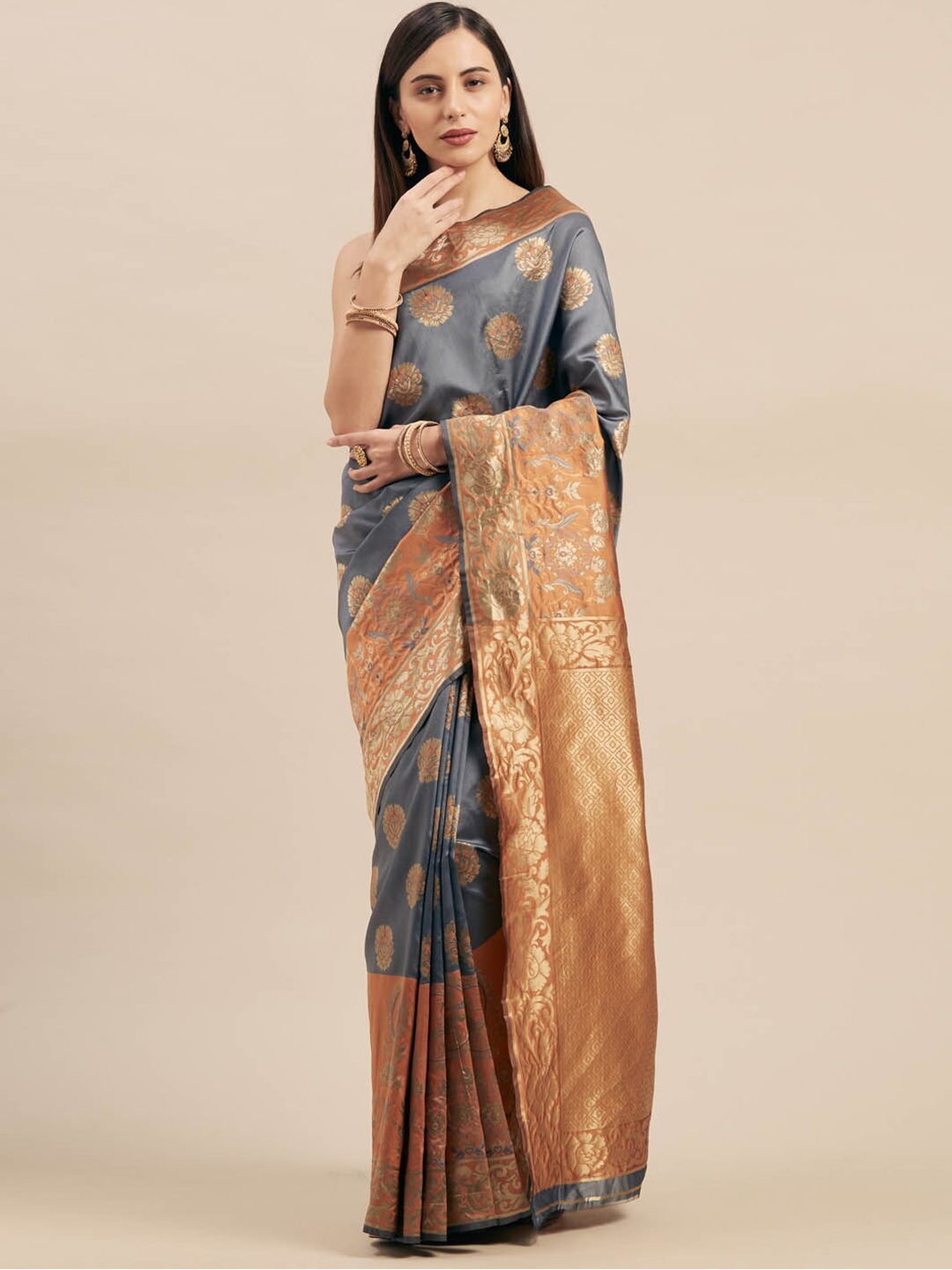 Mitera Ethnic Motifs Woven Design Zari Saree, Grey