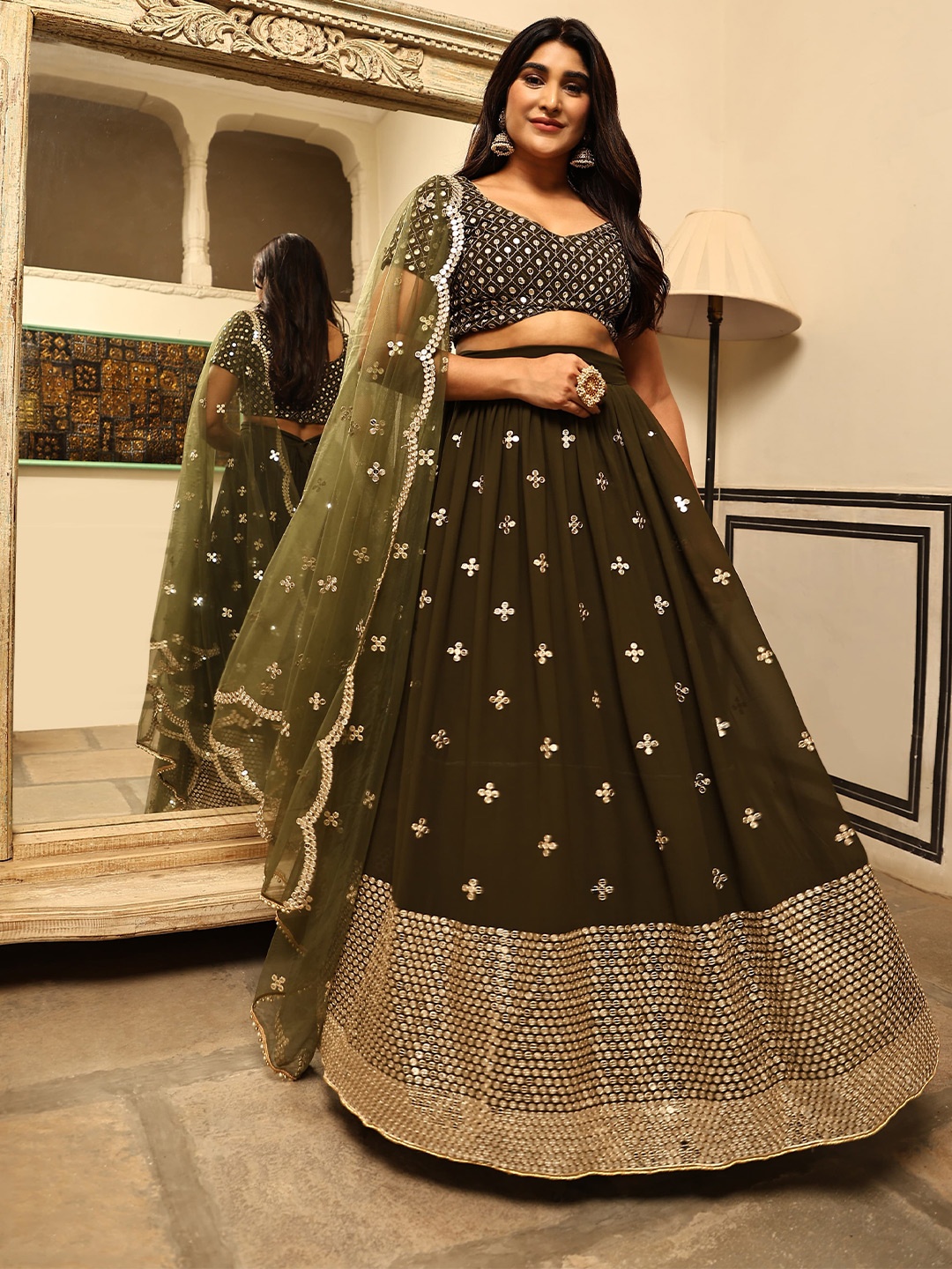 Rujave Embellished Thread Work Semi-Stitched Lehenga & Unstitched Blouse With Dupatta, Green
Rujave Embellished Thread Work Semi-Stitched Lehenga & Unstitched Blouse With Dupatta, Green