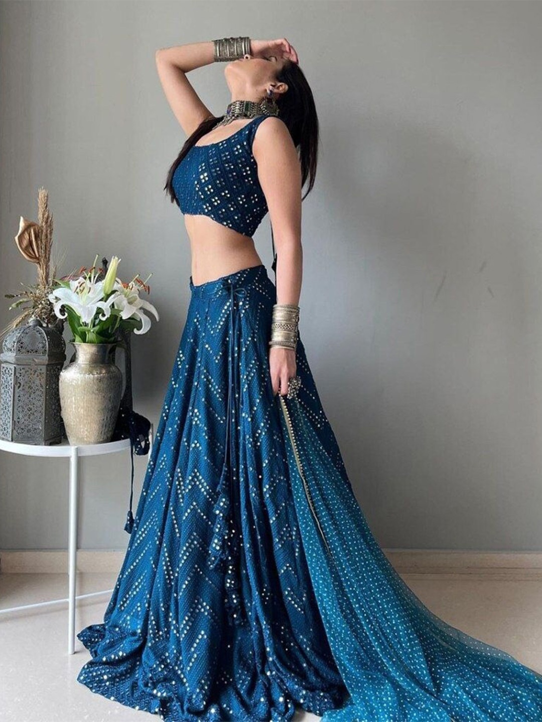 Rujave Embellished Mirror Work Semi-Stitched Lehenga & Unstitched Blouse With Dupatta, Blue
Rujave Embellished Mirror Work Semi-Stitched Lehenga & Unstitched Blouse With Dupatta, Blue