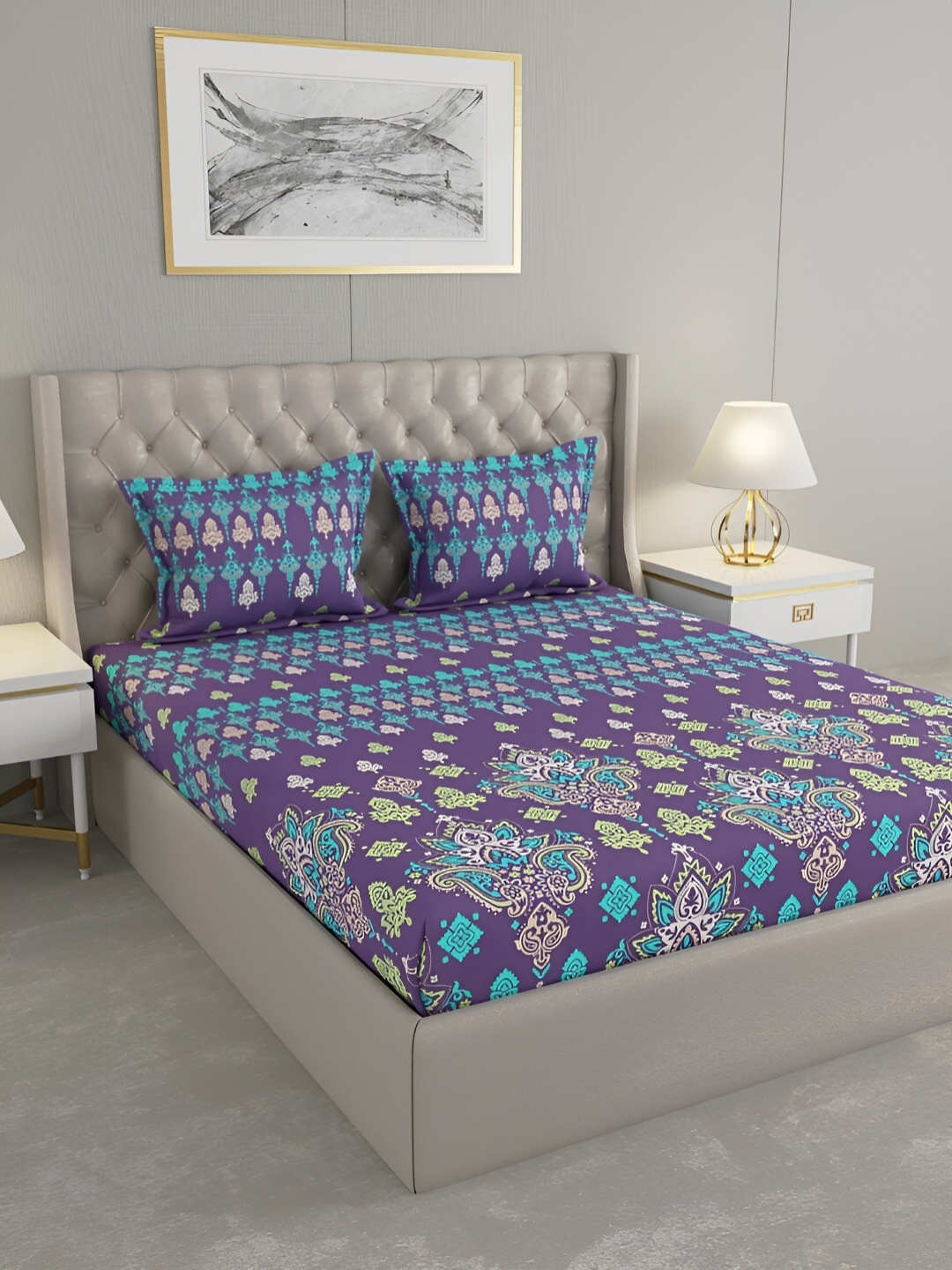 Raymond Home Purple & Green Printed Cotton 120 TC King Bedsheet With 2 Pillow Covers
Raymond Home Purple & Green Printed Cotton 120 TC King Bedsheet With 2 Pillow Covers