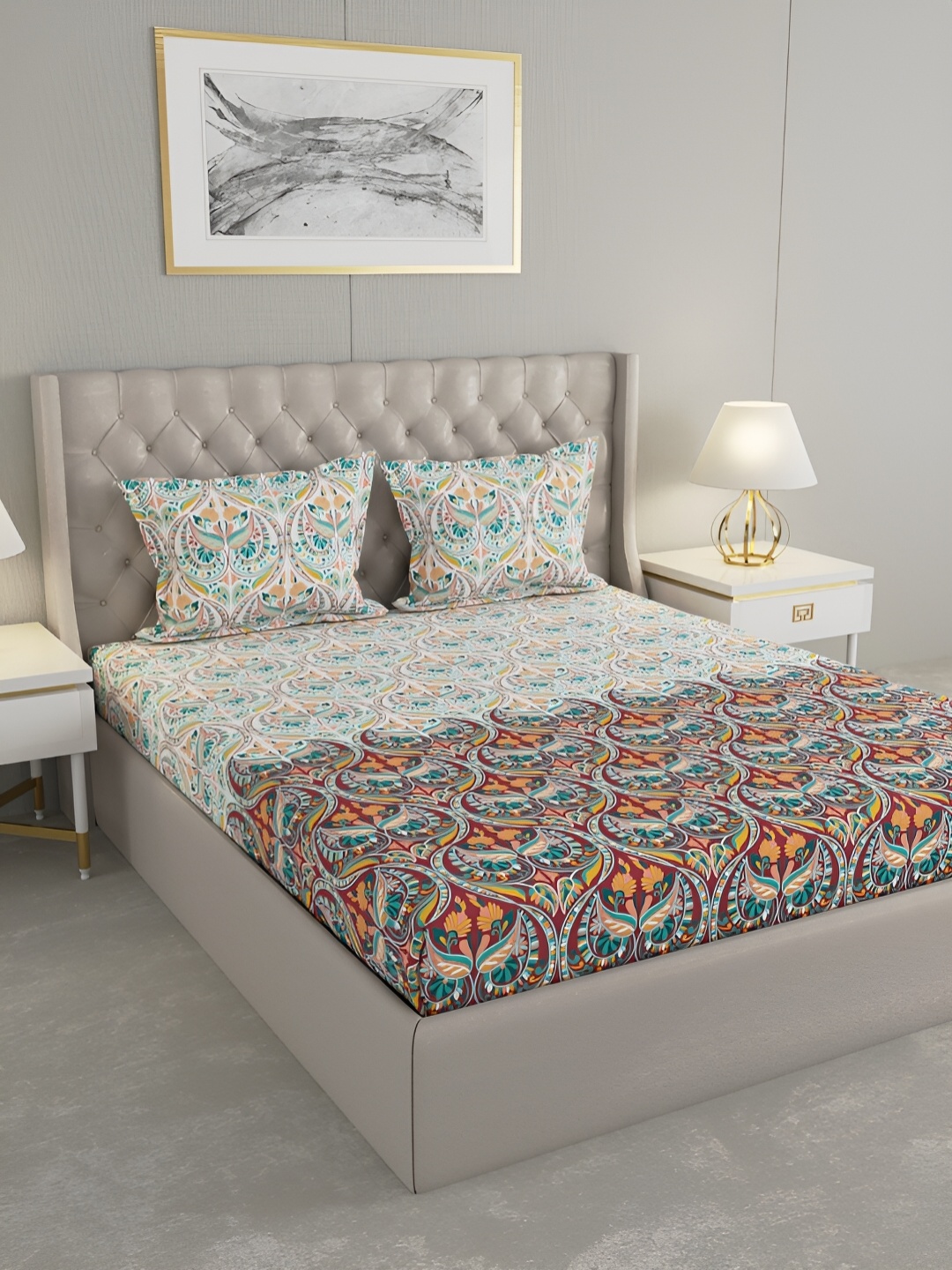 Raymond Home White & Green Ethnic Motifs Cotton 120 TC King Bedsheet With 2 Pillow Covers
Raymond Home White & Green Ethnic Motifs Cotton 120 TC King Bedsheet With 2 Pillow Covers