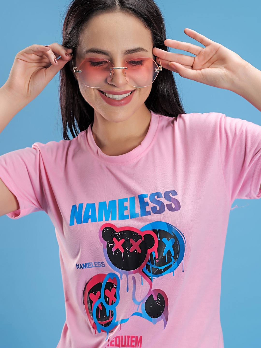 STHULAS Printed Short Sleeves Round Neck Cotton T-shirt, Pink 
STHULAS Printed Short Sleeves Round Neck Cotton T-shirt, Pink
