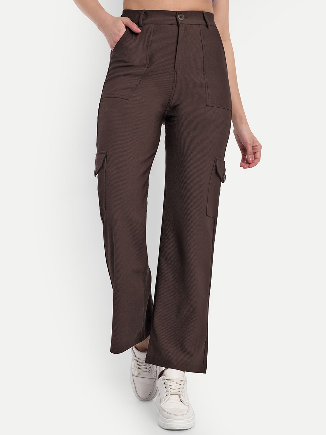 BROADSTAR Women Smart Straight Fit High-Rise Easy Wash Corduroy Cotton Cargos Trousers, Brown
BROADSTAR Women Smart Straight Fit High-Rise Easy Wash Corduroy Cotton Cargos Trousers, Brown