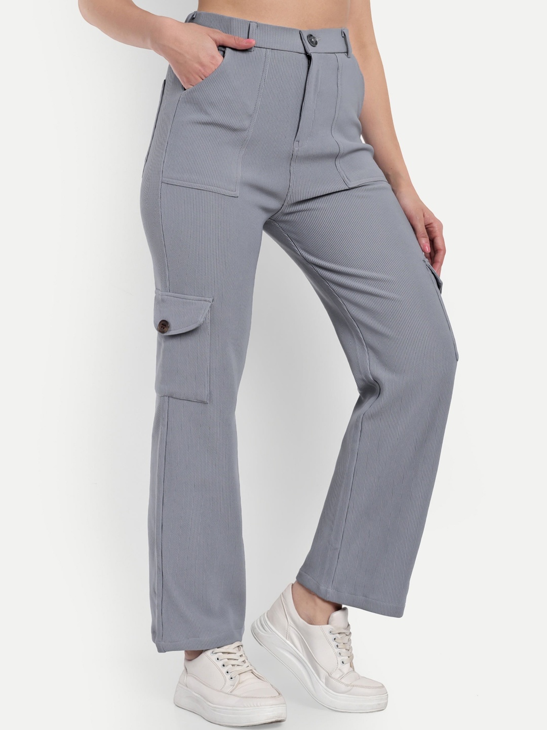 Next One Women Striped Smart Straight Fit High-Rise Easy Wash Stretchable Corduroy Cargos, Grey
Next One Women Striped Smart Straight Fit High-Rise Easy Wash Stretchable Corduroy Cargos, Grey