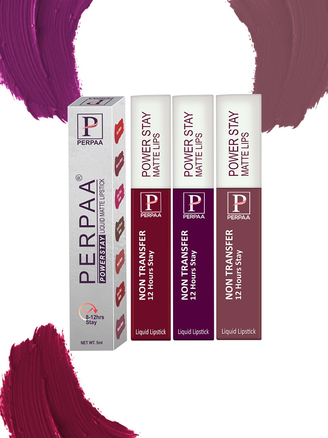PERPAA Set Of 3 Power Stay Long Lasting Liquid Matte Lipstick-5ml Each-03, 09, 23, Purple
PERPAA Set Of 3 Power Stay Long Lasting Liquid Matte Lipstick-5ml Each-03, 09, 23, Purple