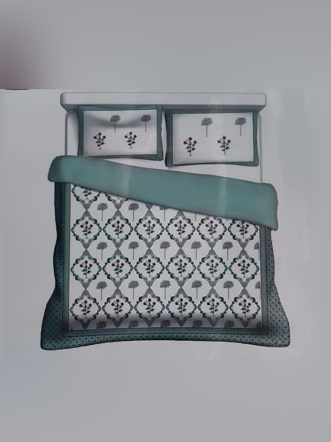 Signature Green & White Ethnic Motifs Cotton 210 TC King Bedsheet With 2 Pillow Covers
Signature Green & White Ethnic Motifs Cotton 210 TC King Bedsheet With 2 Pillow Covers