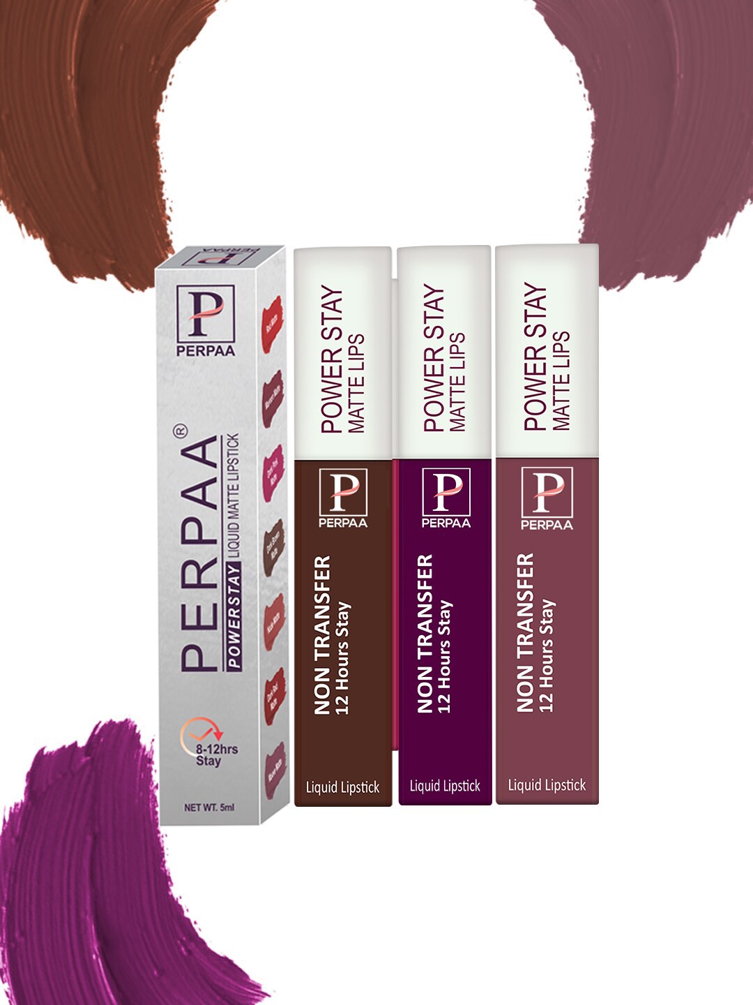PERPAA Set Of 3 Power Stay Long Lasting Liquid Matte Lipsticks - 5 ml Each - 03-16-23, Purple
PERPAA Set Of 3 Power Stay Long Lasting Liquid Matte Lipsticks - 5 ml Each - 03-16-23, Purple