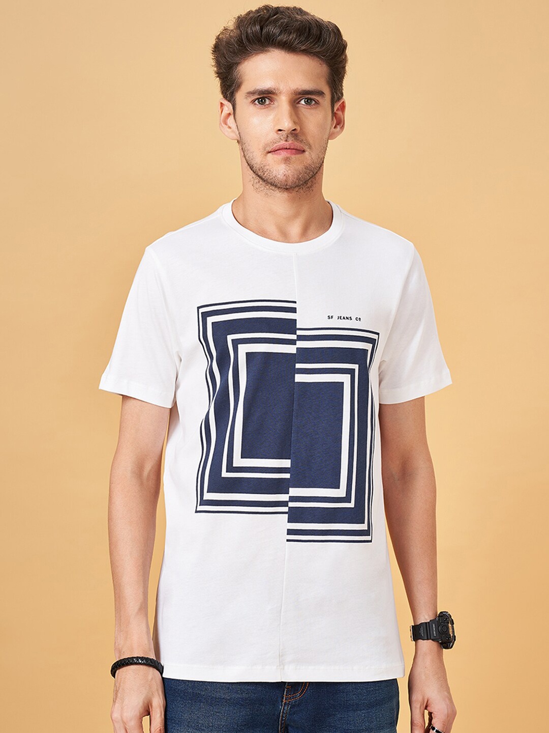 SF JEANS by Pantaloons Typography Printed Short Sleeves Round Neck Cotton Slim Fit T-shirt, Off white
SF JEANS by Pantaloons Typography Printed Short Sleeves Round Neck Cotton Slim Fit T-shirt, Off white