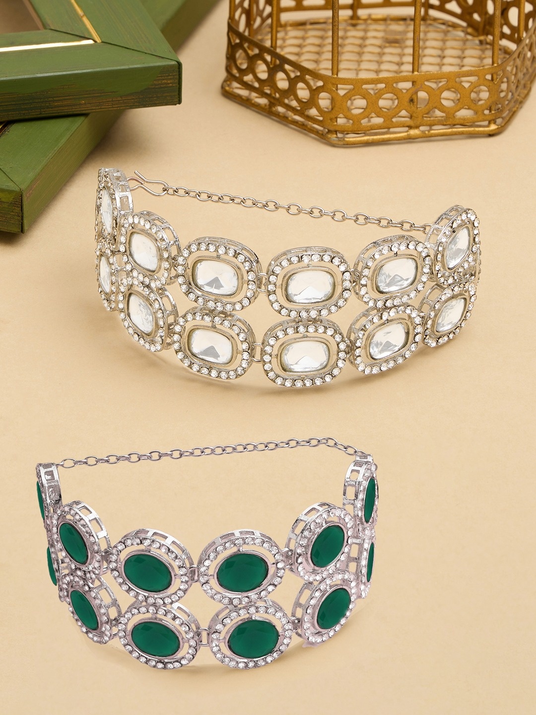 Zaveri Pearls Set of 2 Silver-Plated Austrian Diamonds Studded Wraparound Bracelets
Zaveri Pearls Set of 2 Silver-Plated Austrian Diamonds Studded Wraparound Bracelets