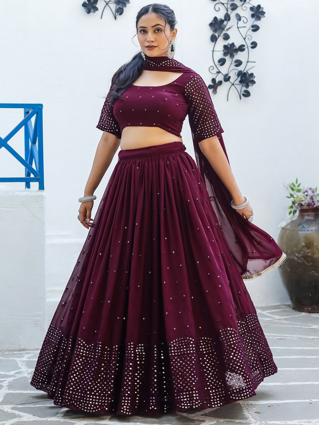 KALINI Embroidered Sequinned Semi-Stitched Lehenga & Unstitched Blouse With Dupatta, Purple
KALINI Embroidered Sequinned Semi-Stitched Lehenga & Unstitched Blouse With Dupatta, Purple