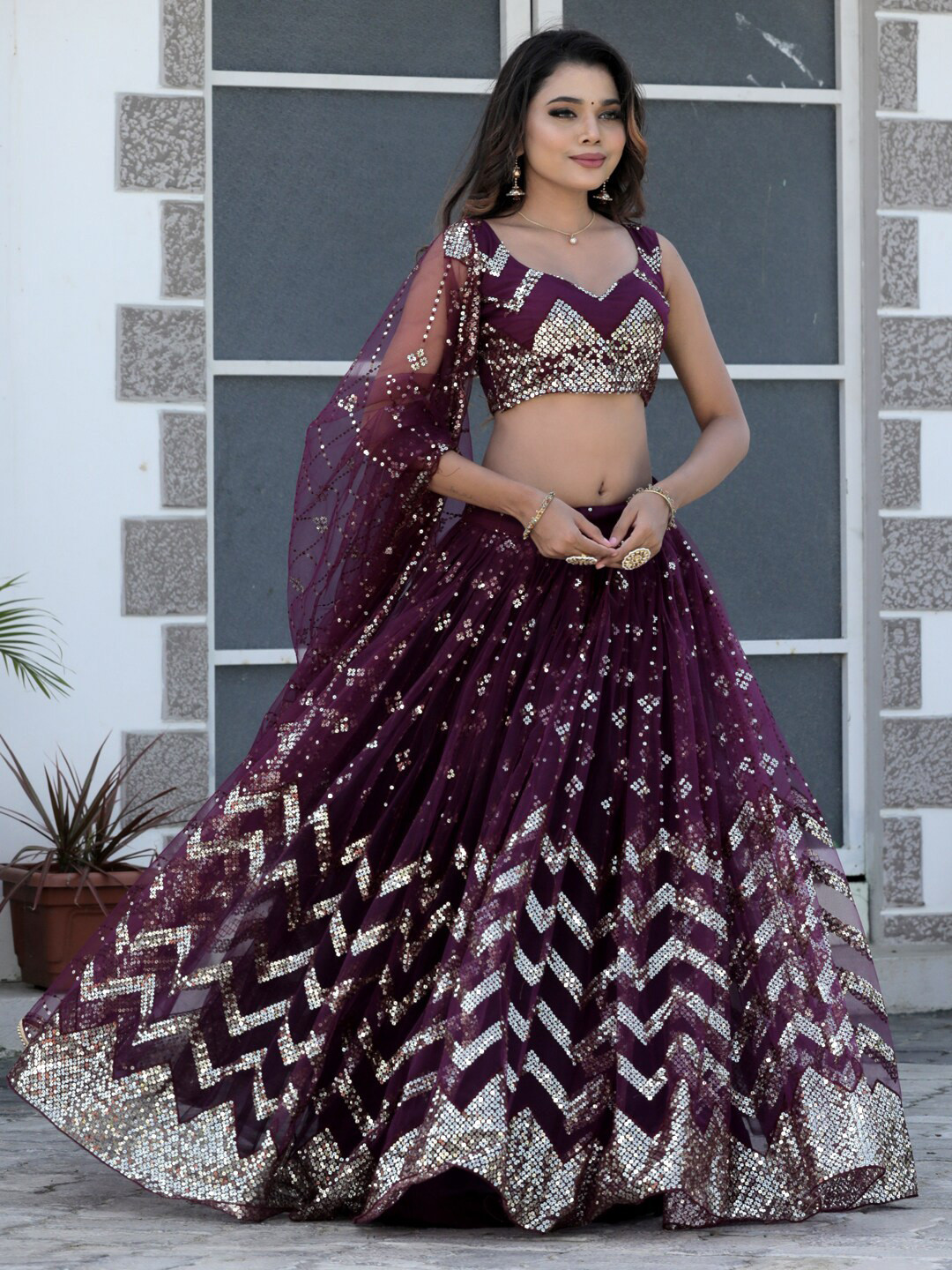 KALINI Embroidered Sequinned Semi-Stitched Net Lehenga & Unstitched Blouse With Dupatta, Purple
KALINI Embroidered Sequinned Semi-Stitched Net Lehenga & Unstitched Blouse With Dupatta, Purple