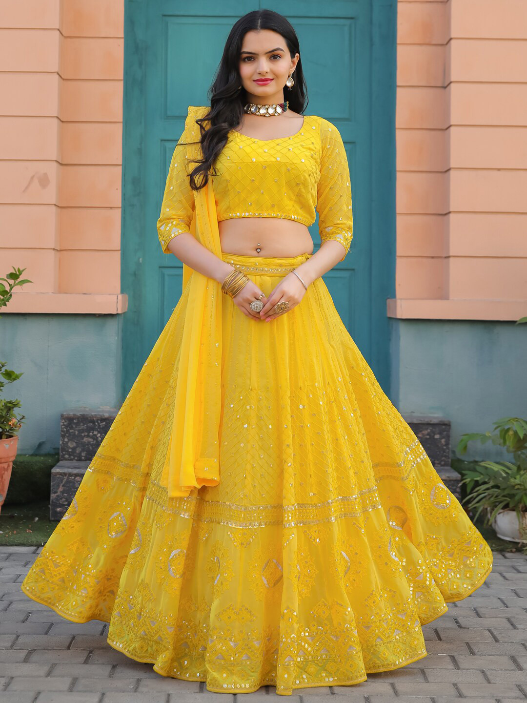 KALINI Embroidered Sequinned Semi-Stitched Lehenga & Unstitched Blouse With Dupatta, Yellow
KALINI Embroidered Sequinned Semi-Stitched Lehenga & Unstitched Blouse With Dupatta, Yellow